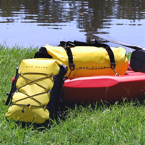 Waterproof Roll-top dry bag duffel and backpack on a kayak
