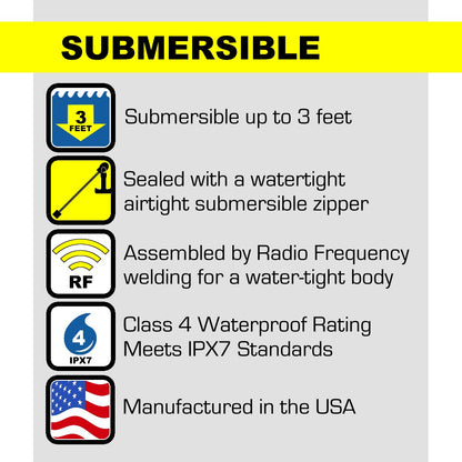 Features of the fully submersible waterproof waist pack.