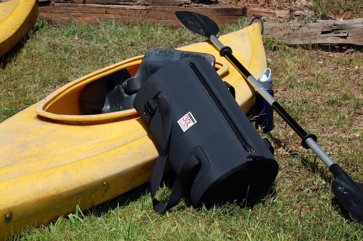 30L Waterproof USA Duffel by a kayak