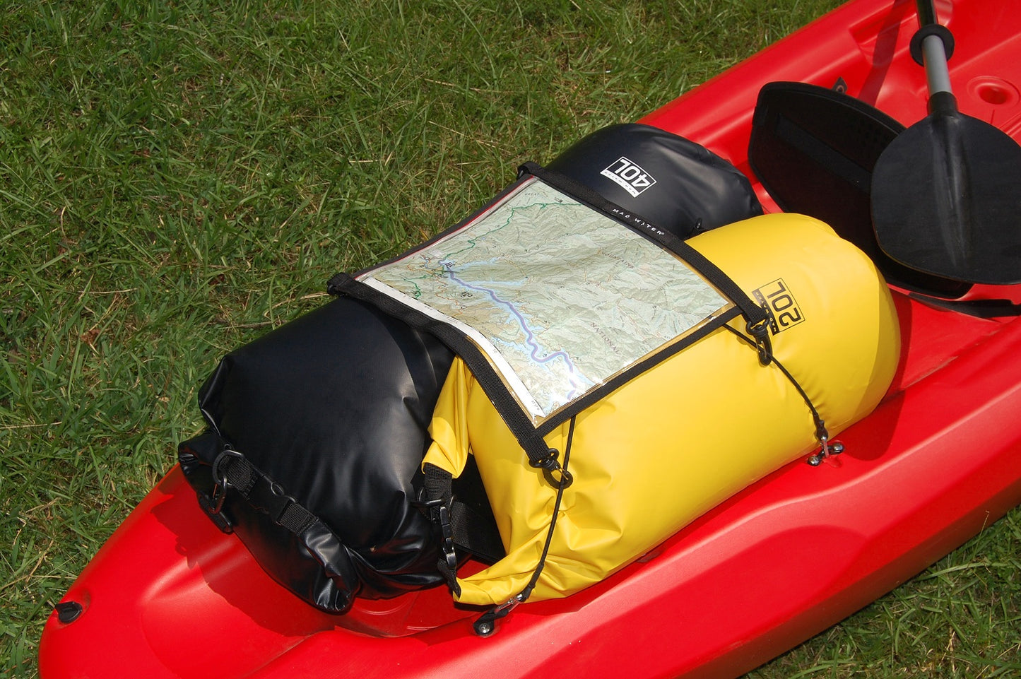 Black 40L Dry Bag on Kayak