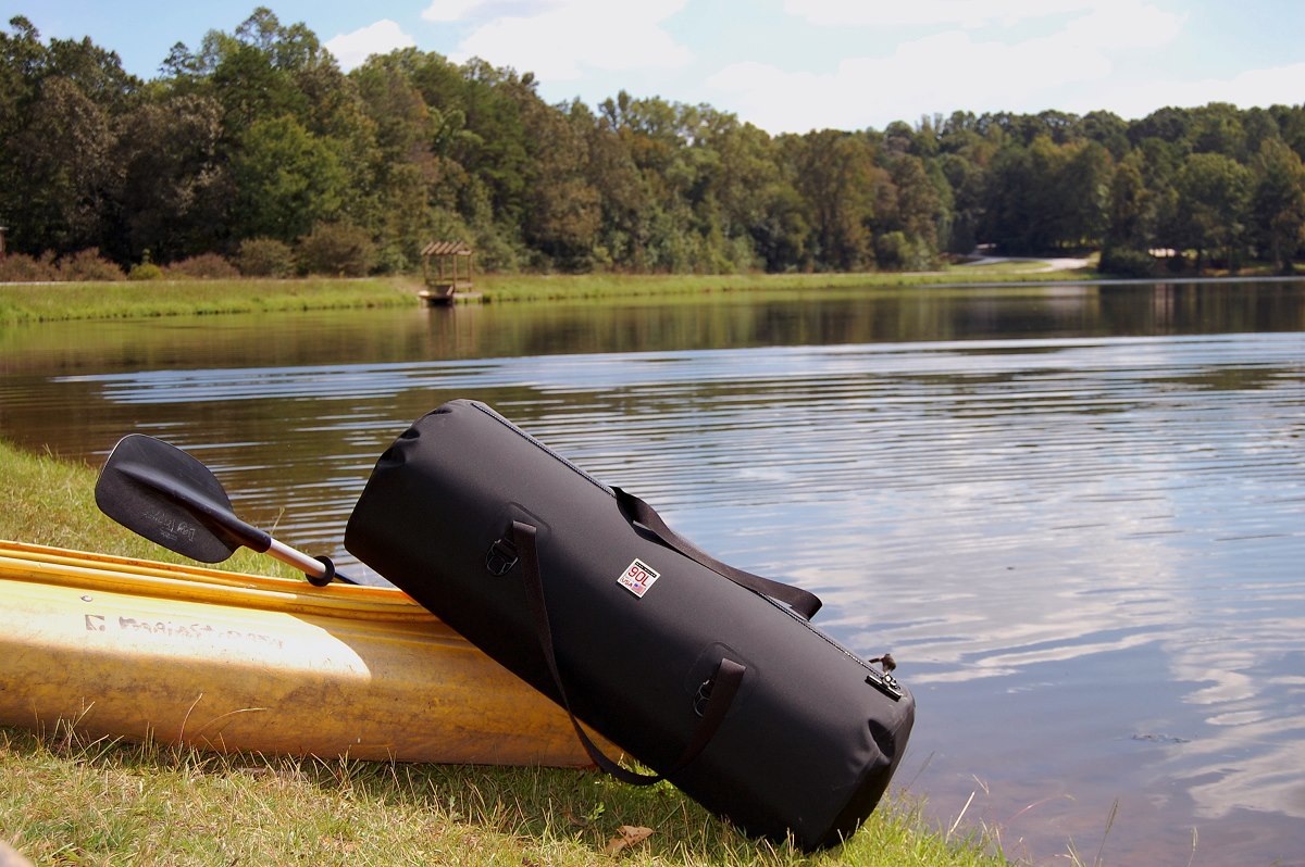 90L Waterproof USA Duffel by a kayak