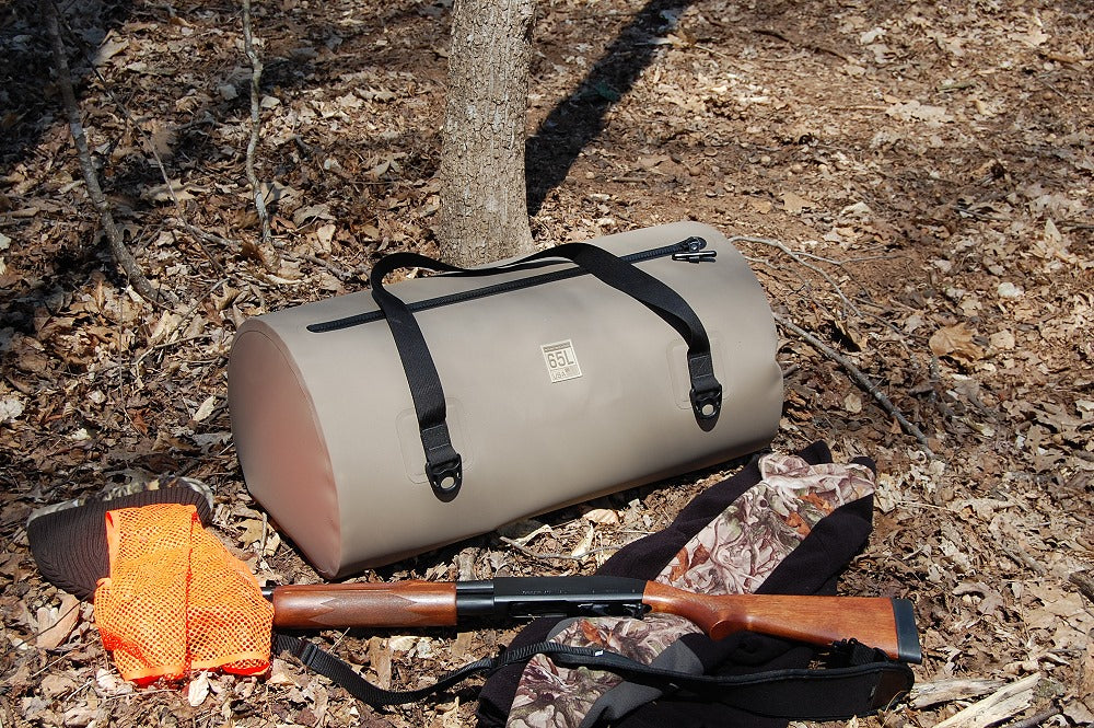 65L Waterproof USA Duffel in the woods